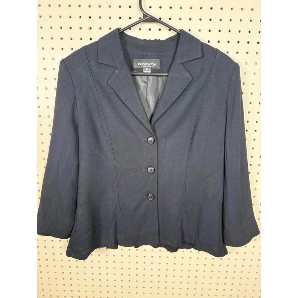 Jones New York Essentials Black Blazer Sz 14 3/4 Sleeve